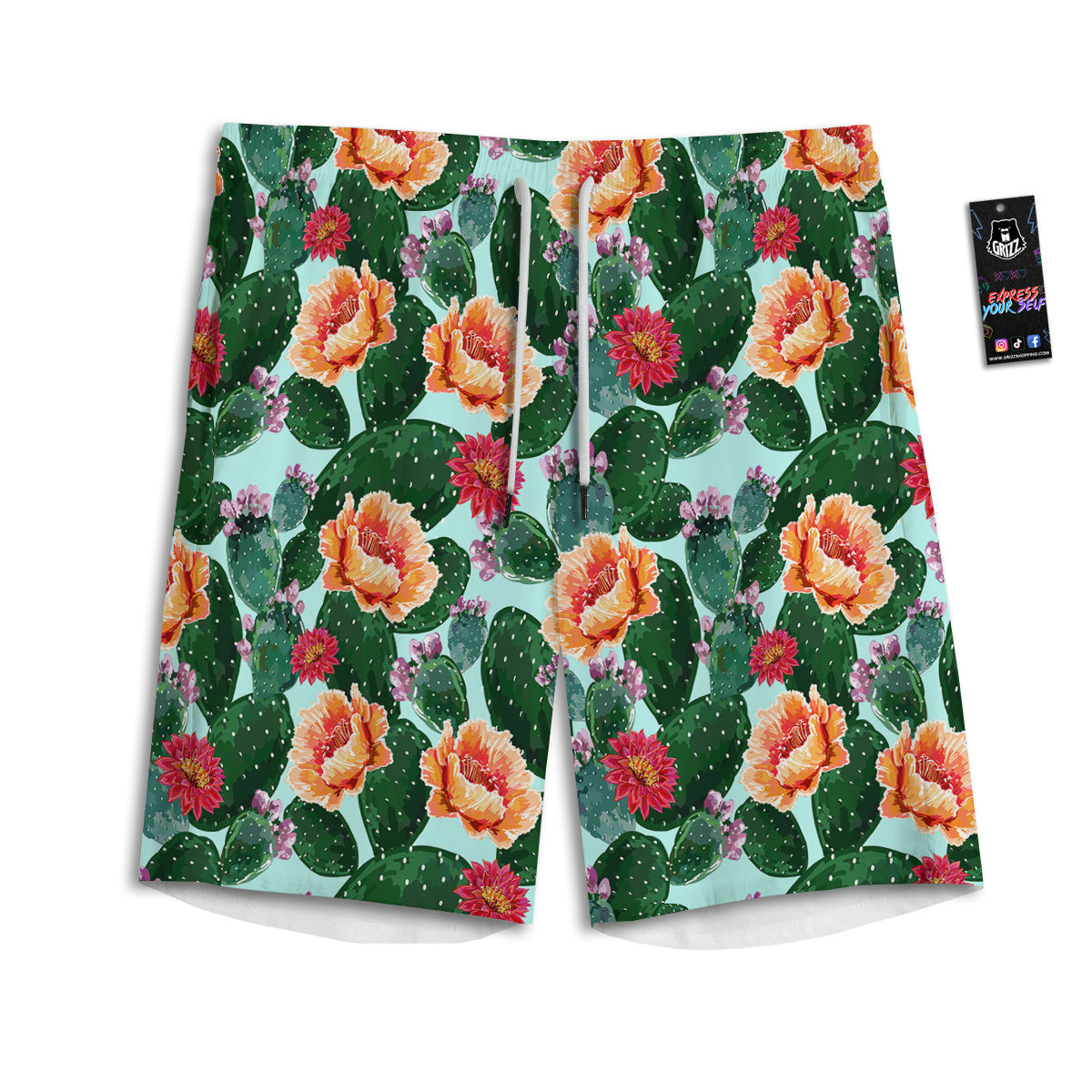 Cactus Blooming Watercolor Print Pattern Men's Athletic Shorts