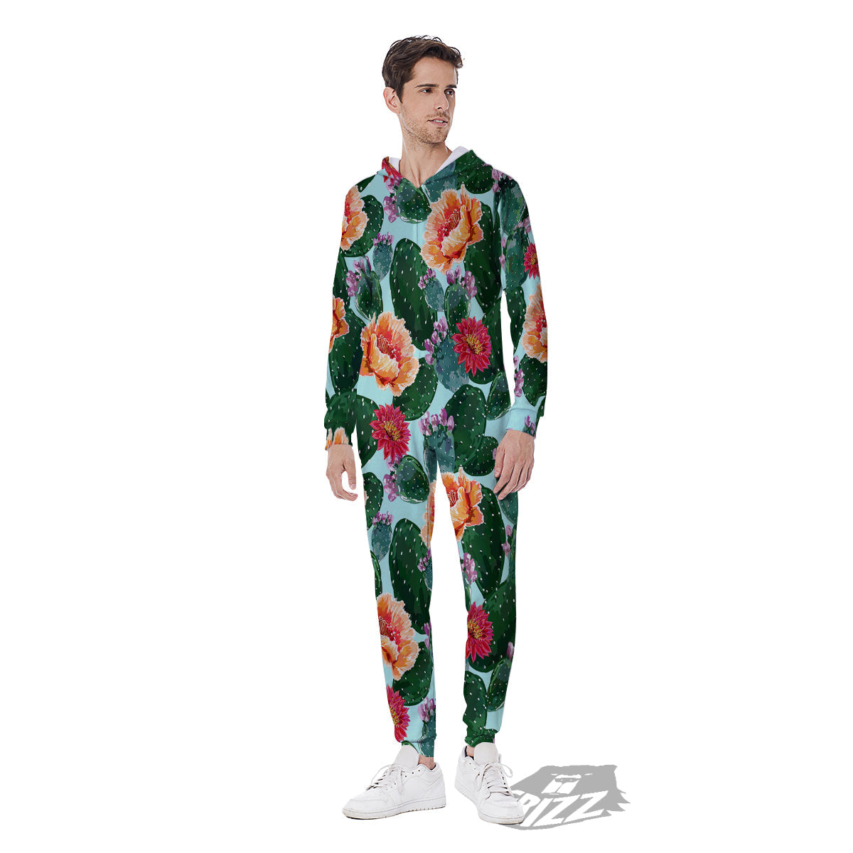 Cactus Blooming Watercolor Print Pattern Men's Jumpsuit-grizzshop