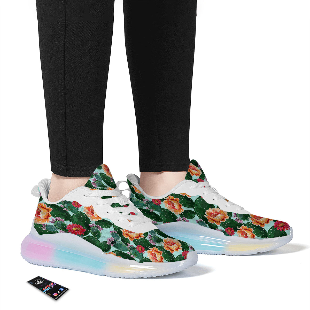 Cactus Blooming Watercolor Print Pattern Running Sneakers-grizzshop
