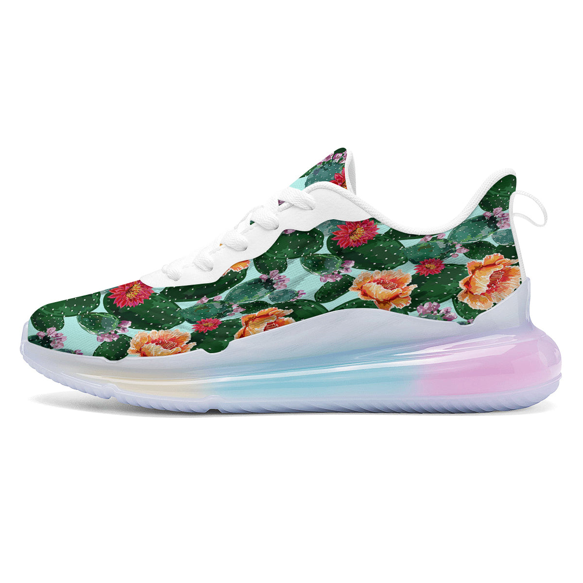 Cactus Blooming Watercolor Print Pattern Running Sneakers-grizzshop