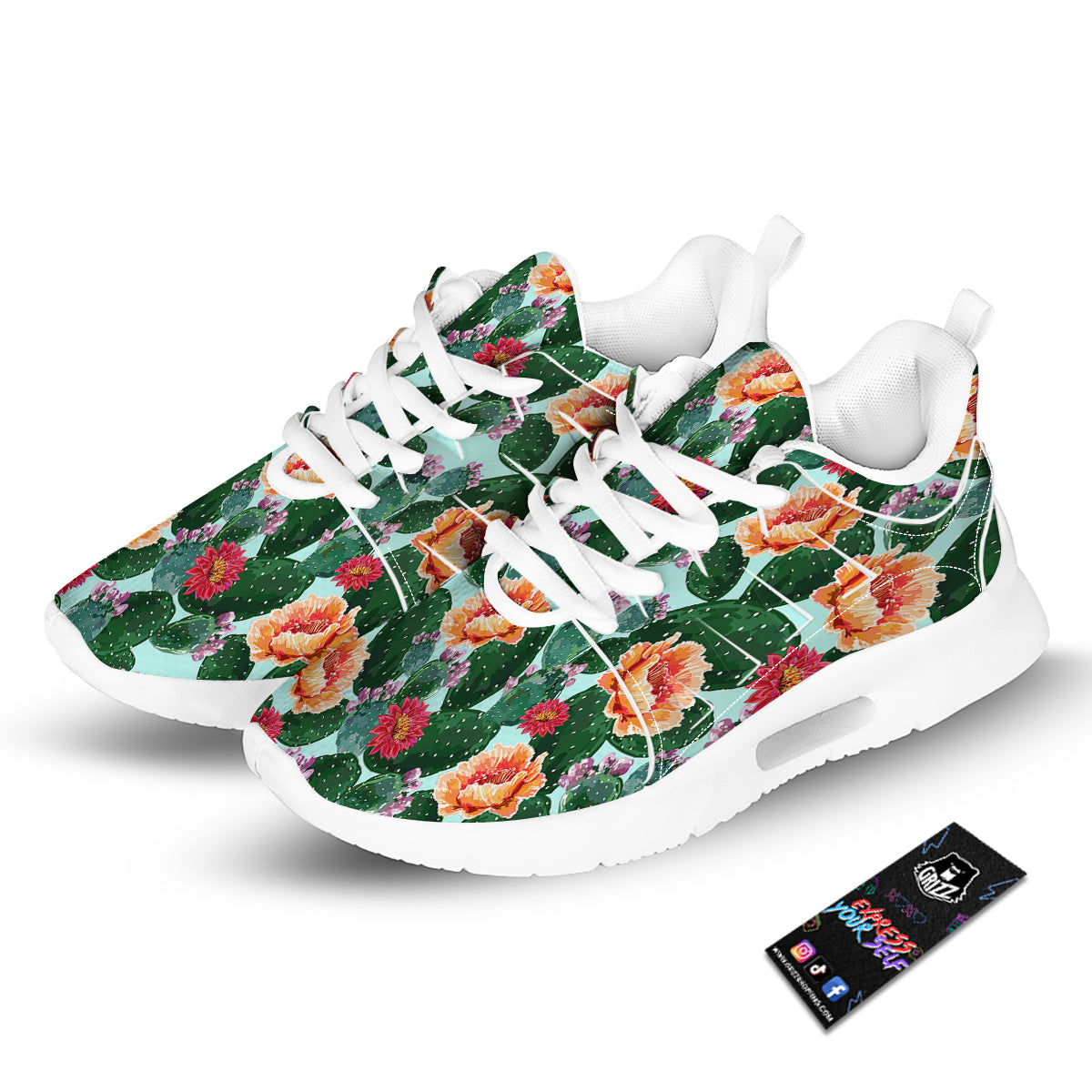 Cactus Blooming Watercolor Print Pattern Tennis Shoes-grizzshop