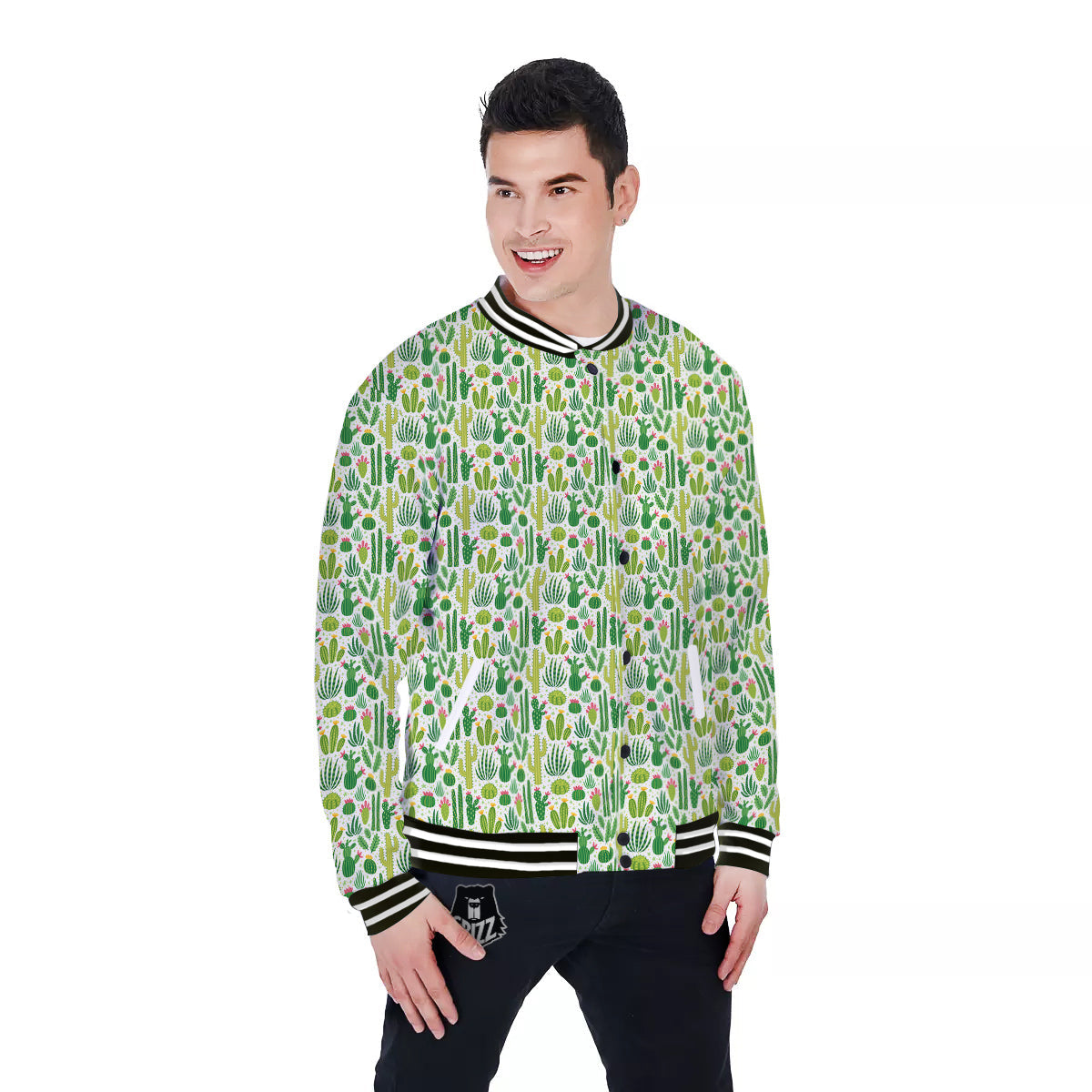 Cactus Cute Cartoon Print Pattern Baseball Jacket-grizzshop