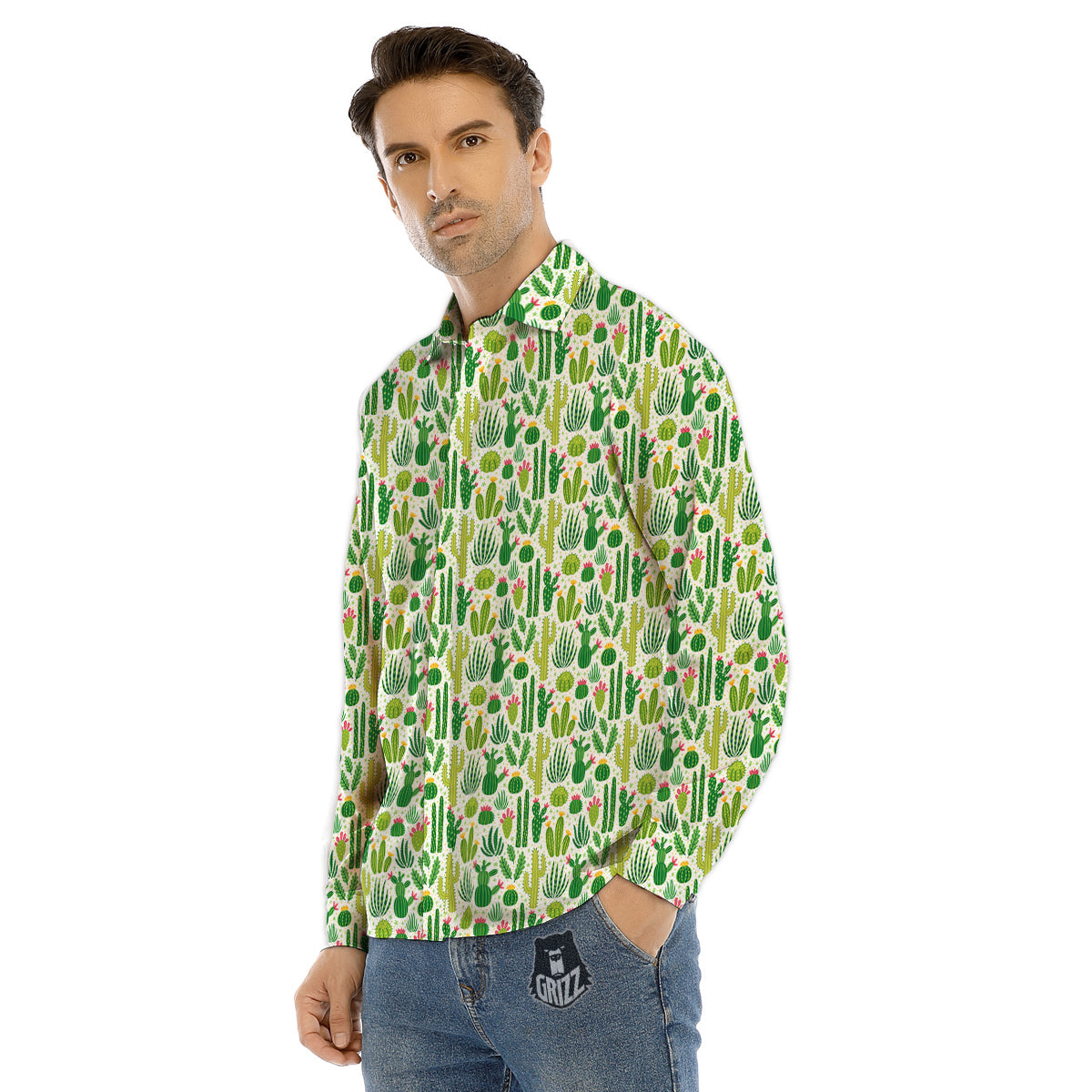Cactus Cute Cartoon Print Pattern Men's Dress Shirts-grizzshop