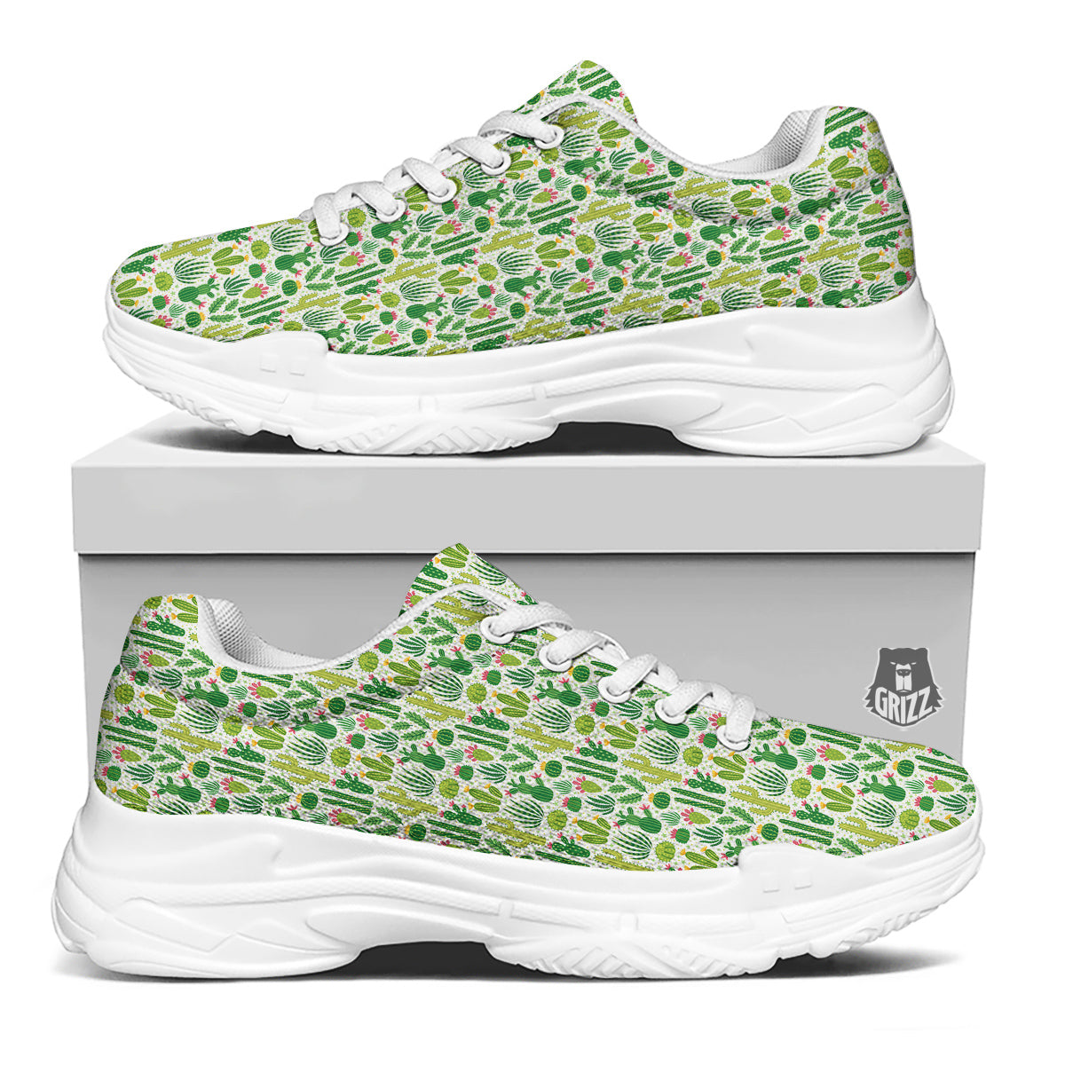 Cactus Cute Cartoon Print Pattern White Chunky Shoes-grizzshop