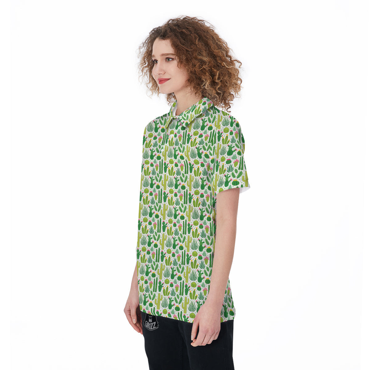 Cactus Cute Cartoon Print Pattern Women's Golf Shirts-grizzshop