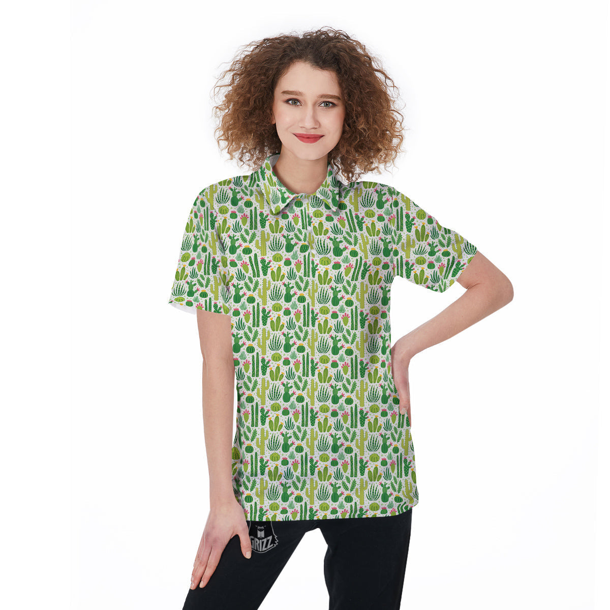 Cactus Cute Cartoon Print Pattern Women's Golf Shirts-grizzshop