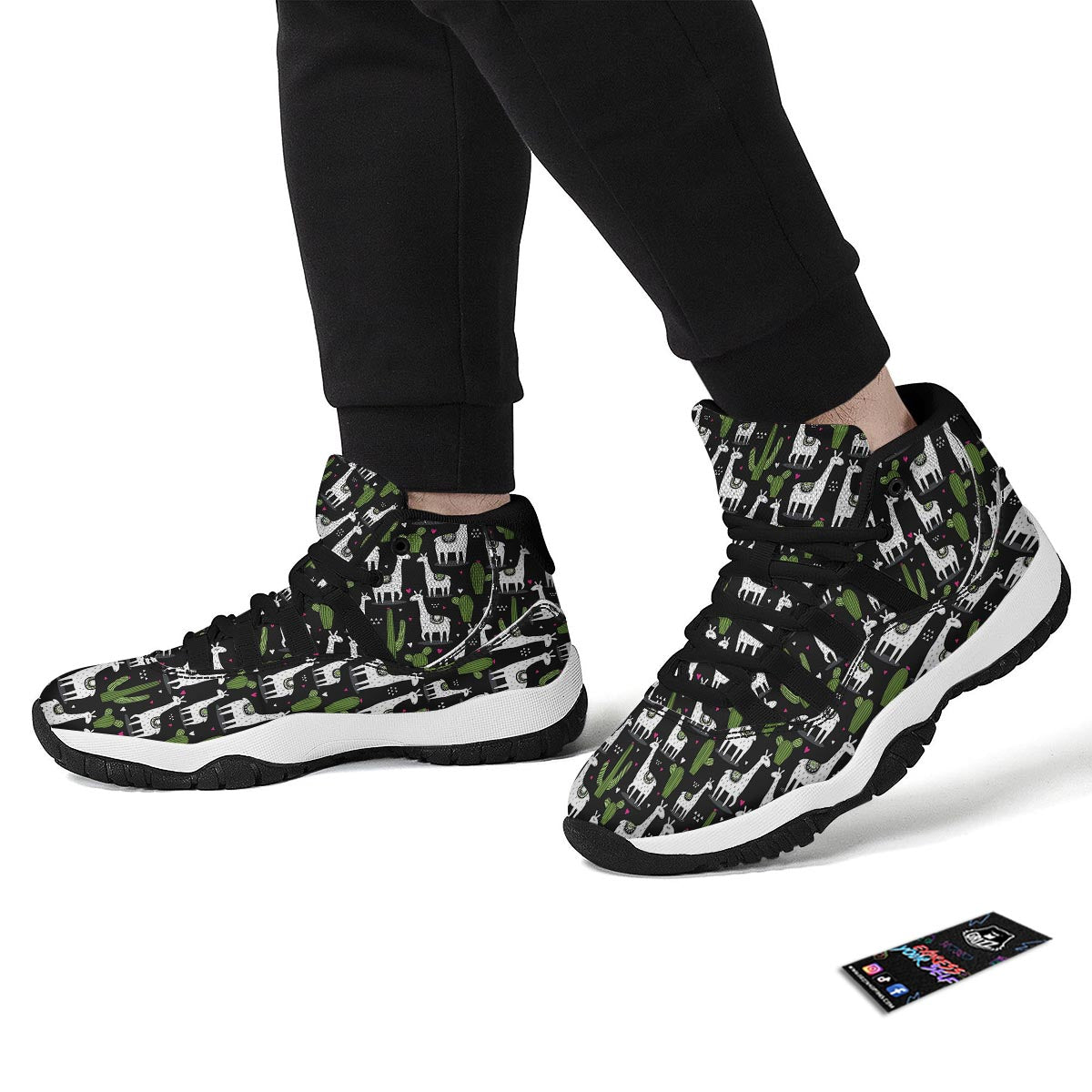 Cactus Llama Pattern Print Black Bball Shoes-grizzshop