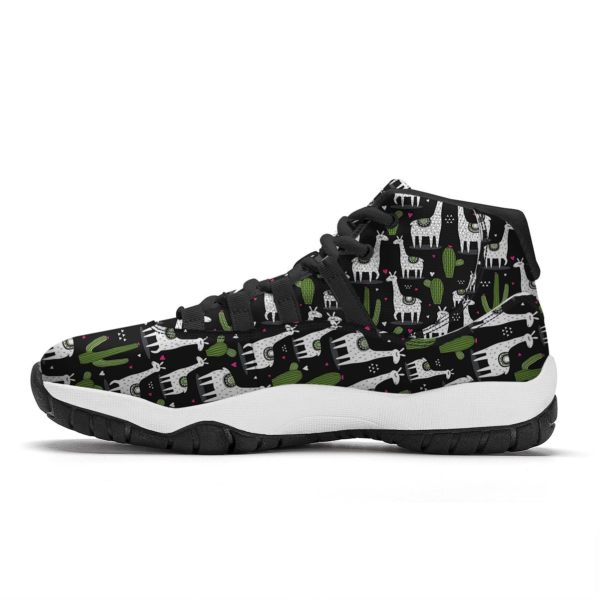 Cactus Llama Pattern Print Black Bball Shoes-grizzshop