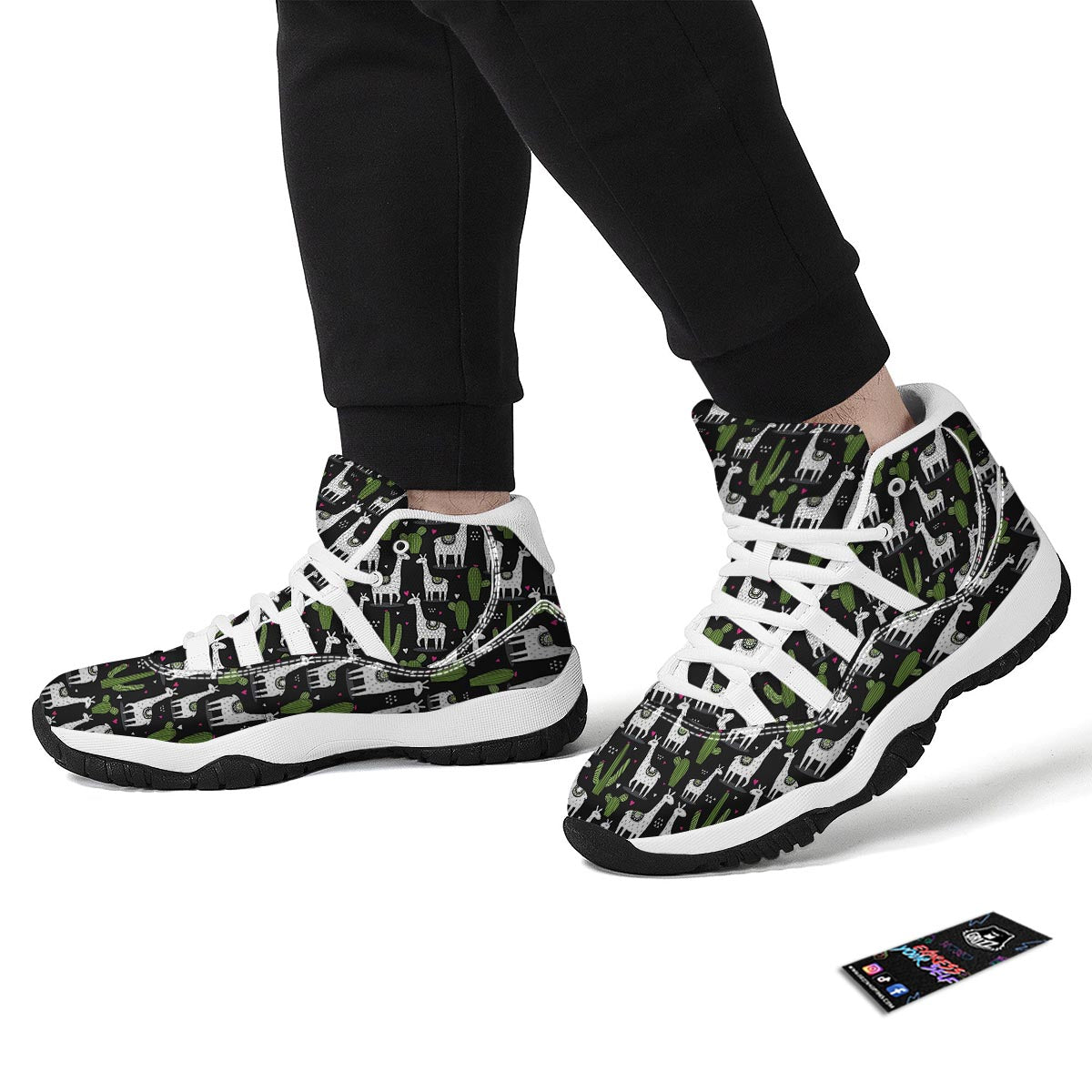 Cactus Llama Pattern Print White Bball Shoes-grizzshop