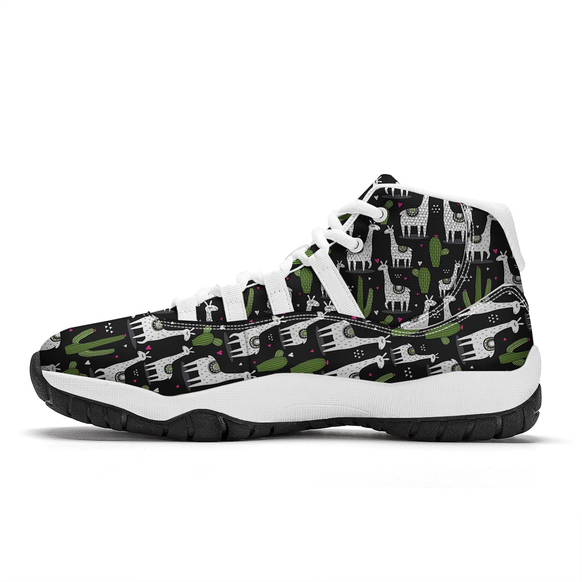 Cactus Llama Pattern Print White Bball Shoes-grizzshop