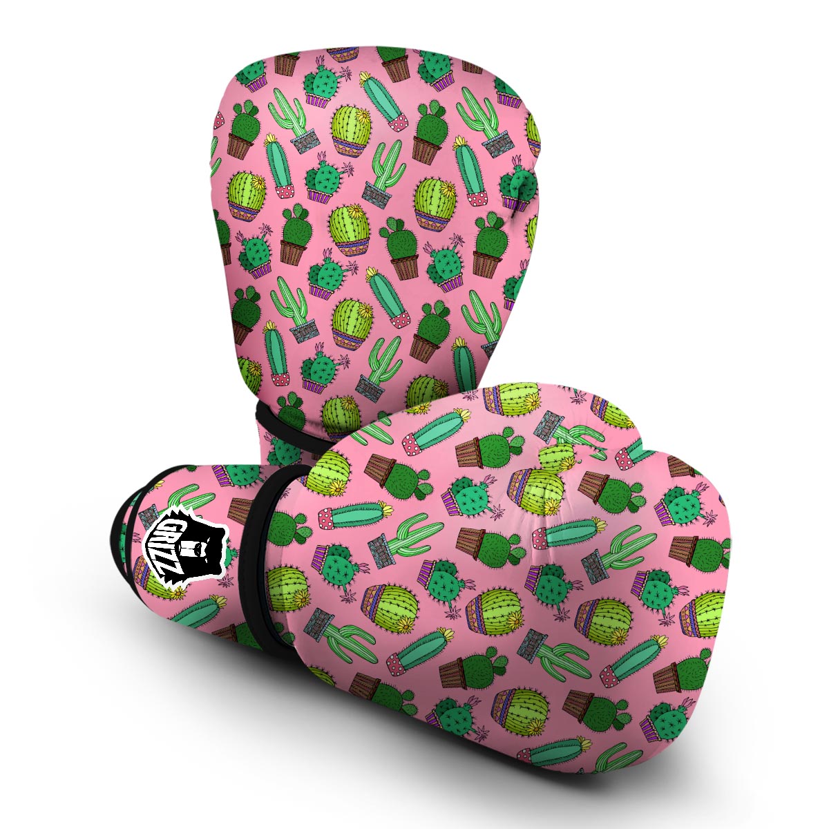 Cactus Pink Pattern Print Boxing Gloves-grizzshop