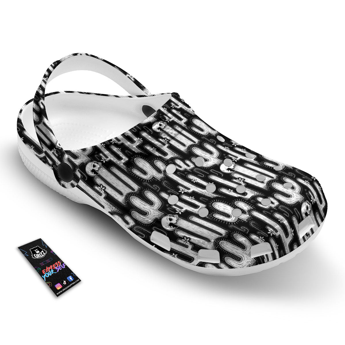 Cactus White And Black Print Pattern Clog-grizzshop