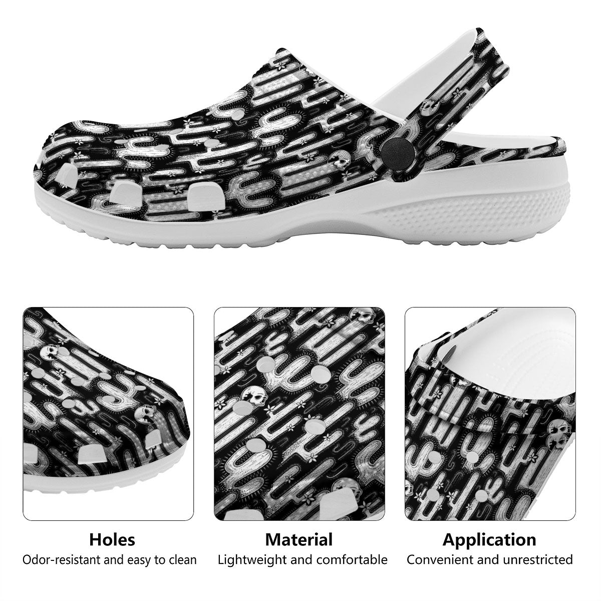 Cactus White And Black Print Pattern Clog-grizzshop