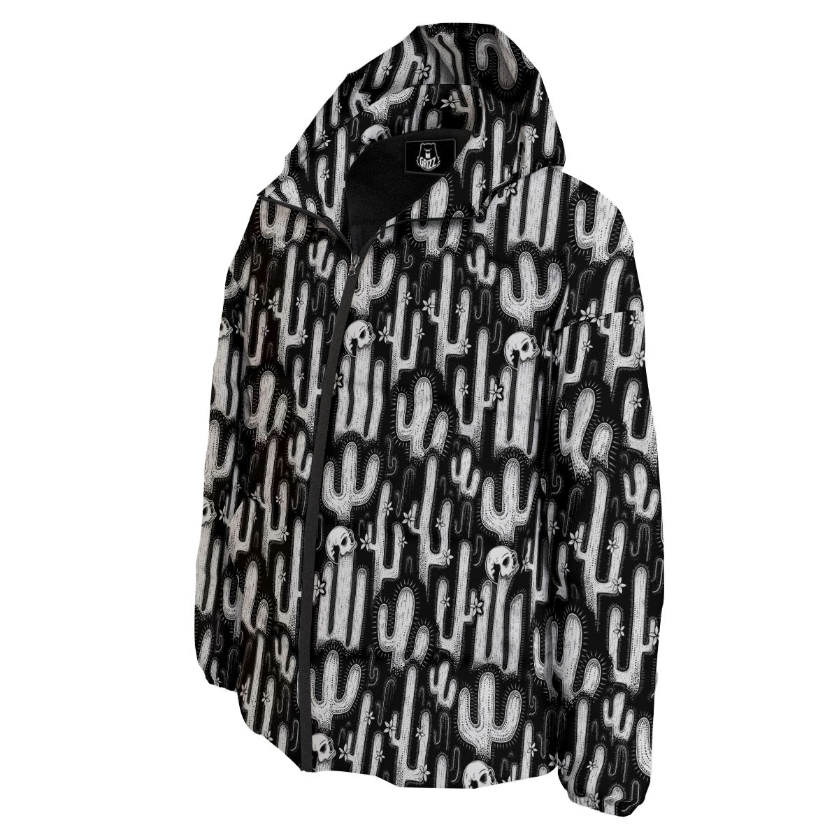Cactus White And Black Print Pattern Down Jacket-grizzshop