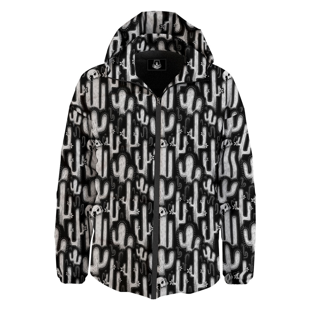 Cactus White And Black Print Pattern Down Jacket-grizzshop