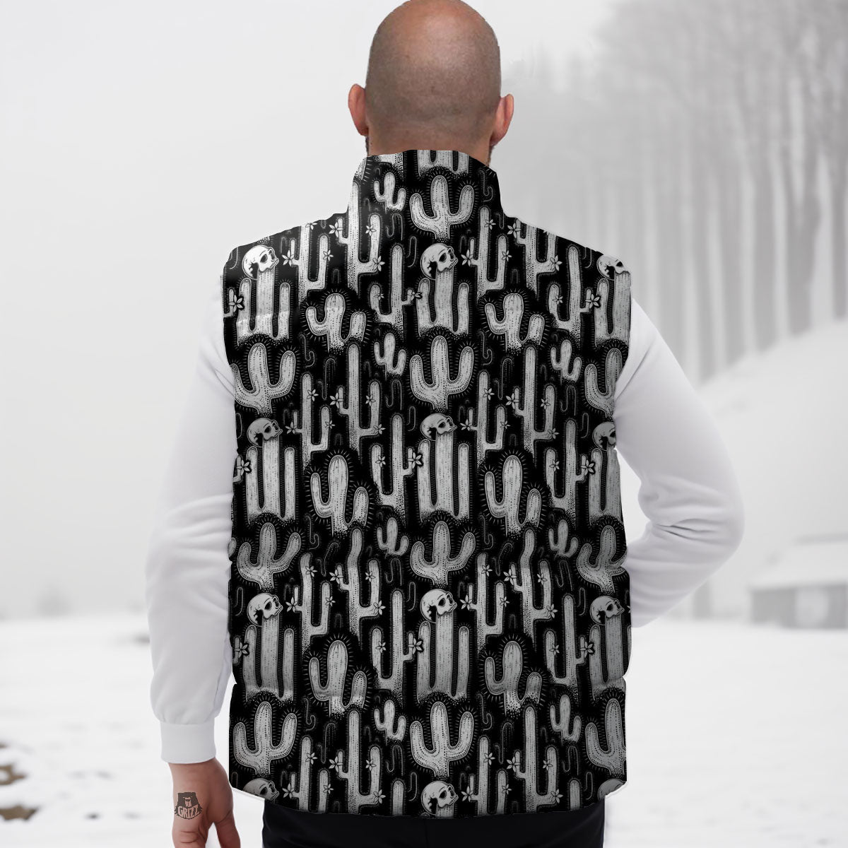 Cactus White And Black Print Pattern Down Vest