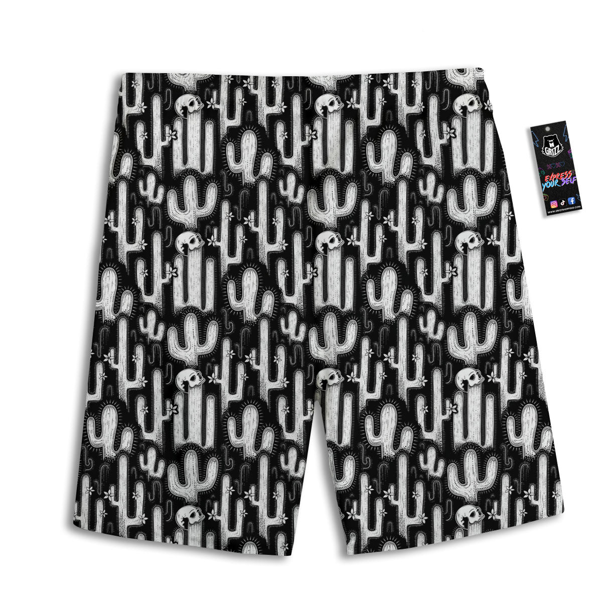 Cactus White And Black Print Pattern Men's Athletic Shorts