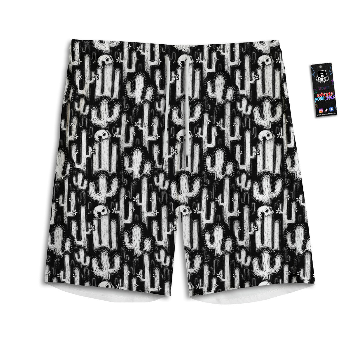 Cactus White And Black Print Pattern Men's Athletic Shorts