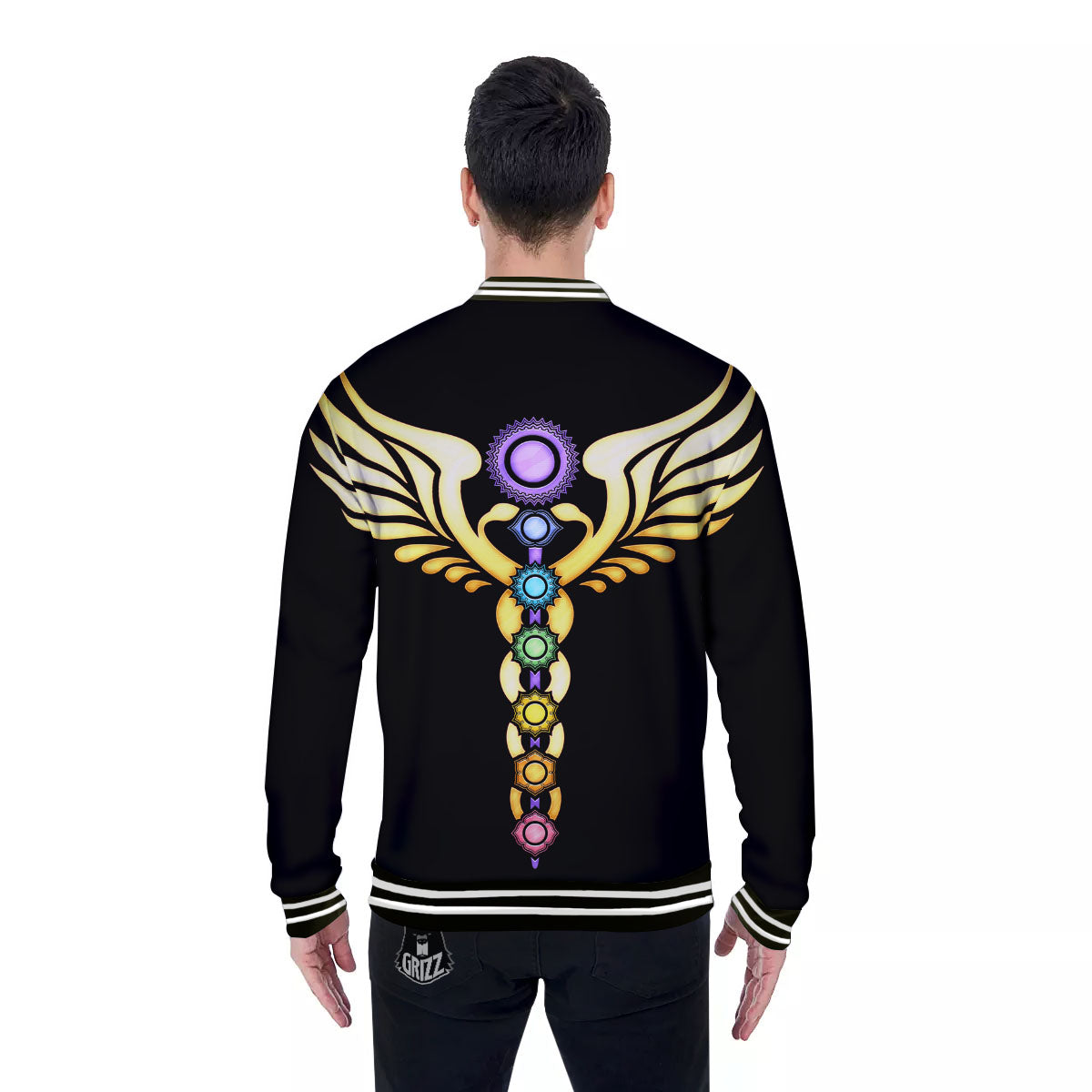 Caduceus 7 Chakras Print Baseball Jacket-grizzshop