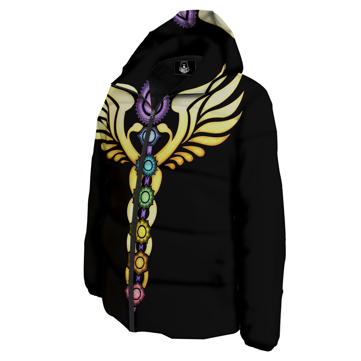Caduceus 7 Chakras Print Down Jacket-grizzshop