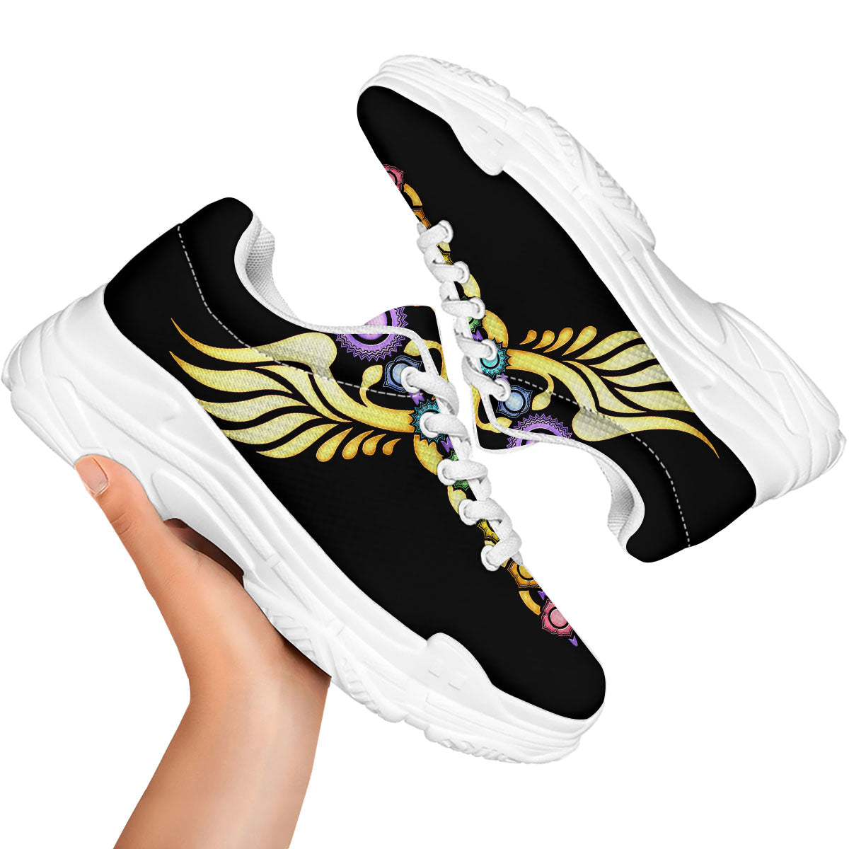 Caduceus 7 Chakras Print White Chunky Shoes-grizzshop