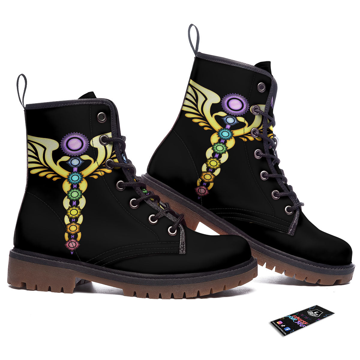 Caduceus 7 Chakras Print Work Boots-grizzshop