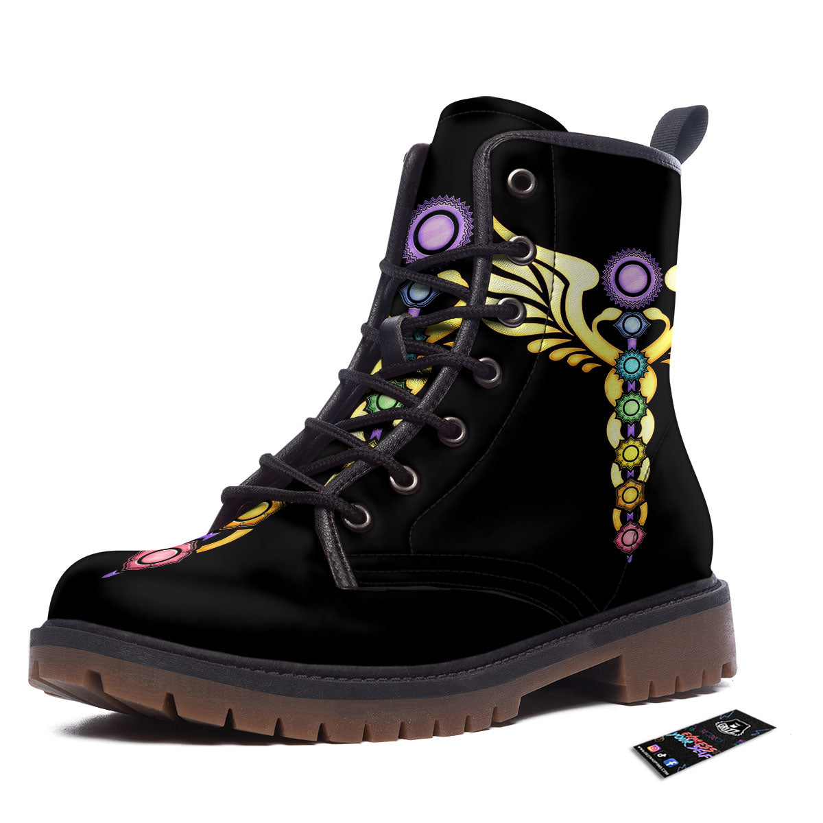 Caduceus 7 Chakras Print Work Boots-grizzshop