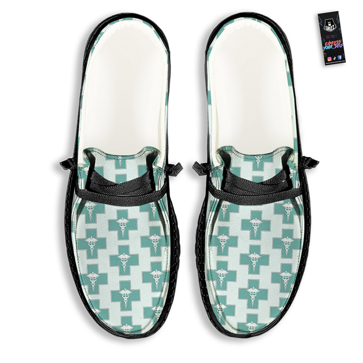 Caduceus Print Pattern Black Loafers-grizzshop