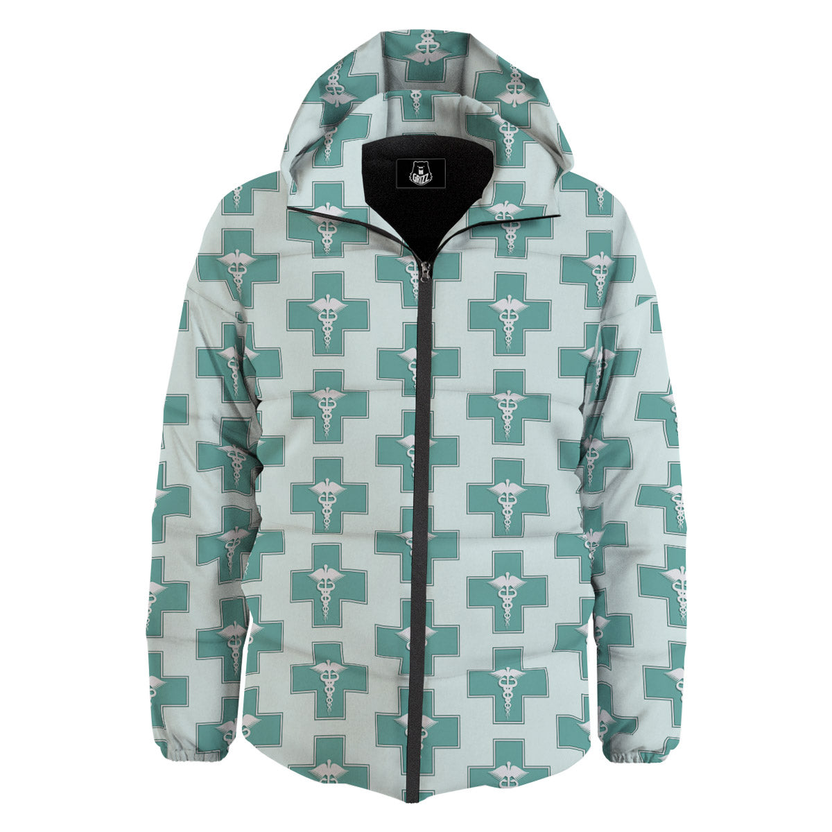 Caduceus Print Pattern Down Jacket-grizzshop
