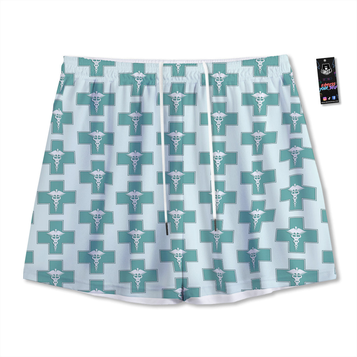Caduceus Print Pattern Mesh Shorts-grizzshop