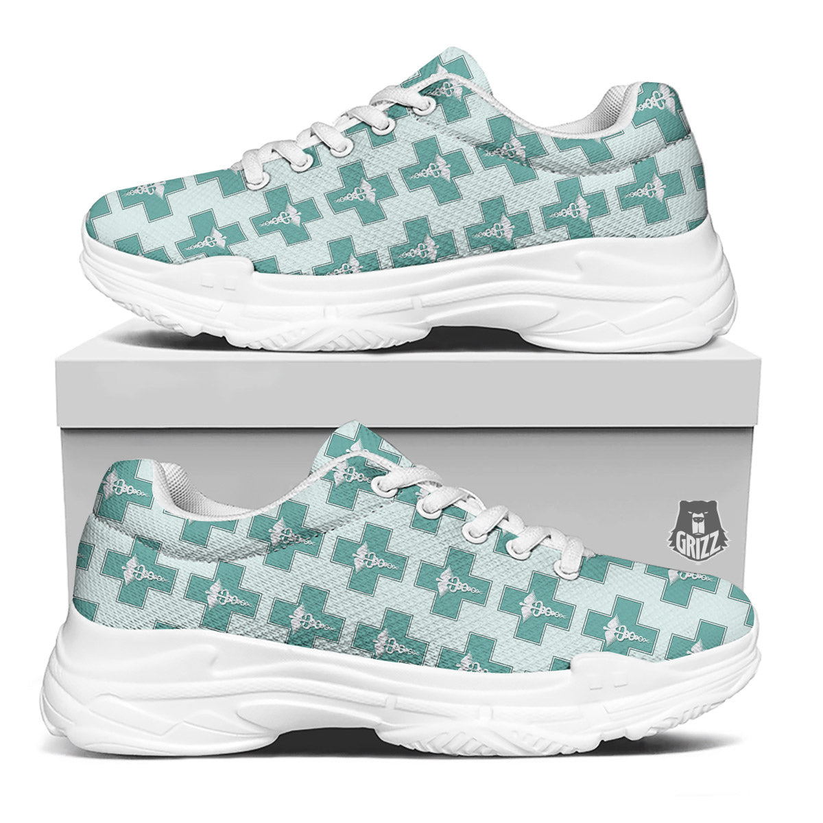 Caduceus Print Pattern White Chunky Shoes-grizzshop