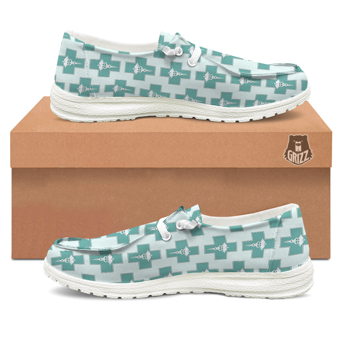 Caduceus Print Pattern White Loafers-grizzshop