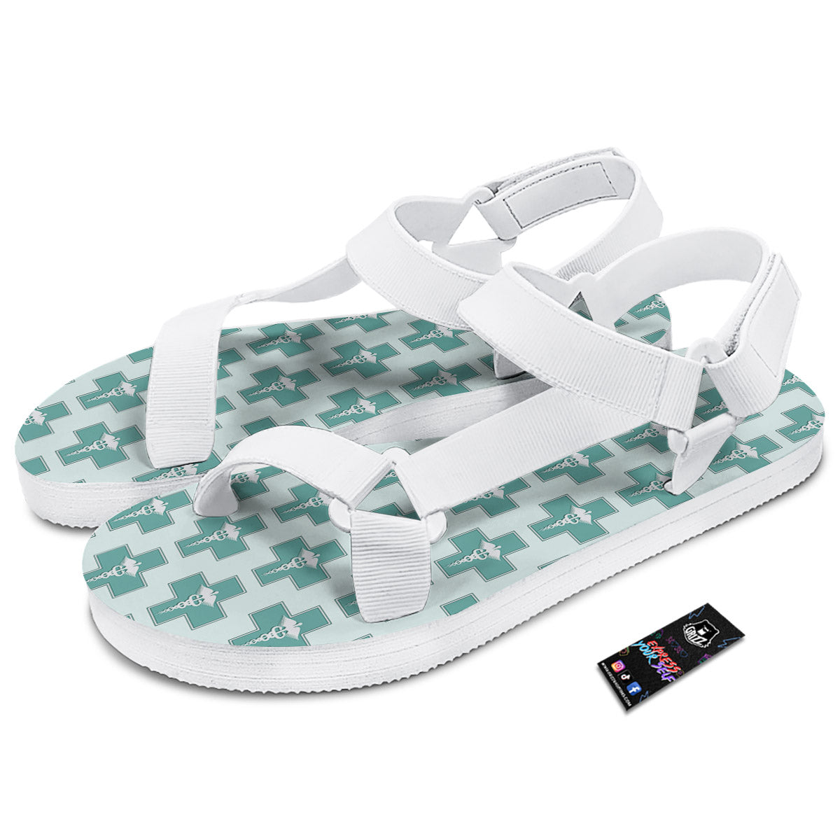 Caduceus Print Pattern White Open Toe Sandals-grizzshop