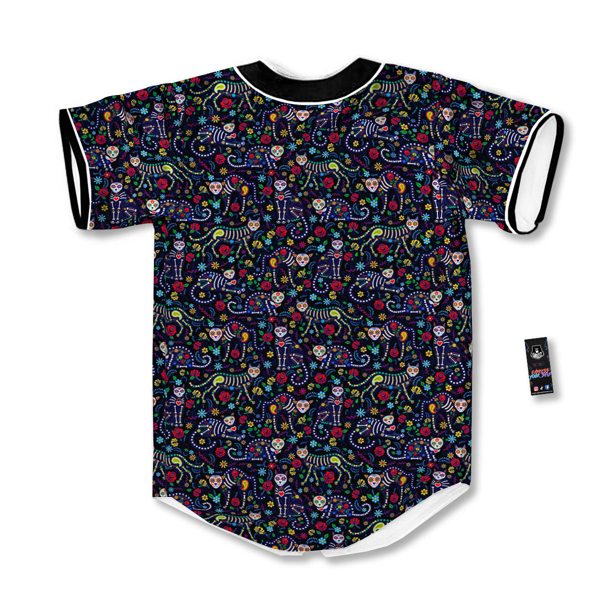 Calavera Cat Day Of The Dead Print Pattern Baseball Jersey-grizzshop