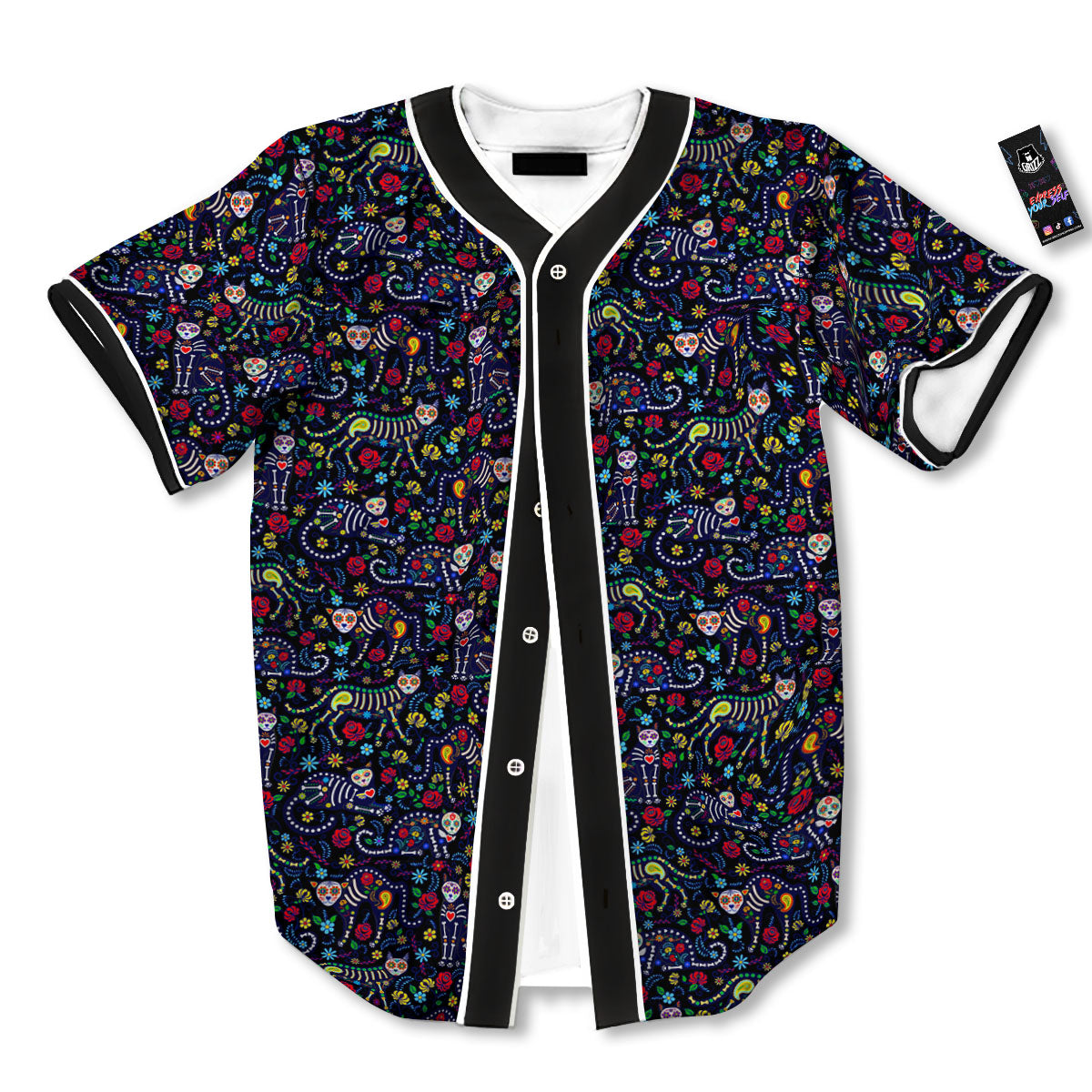 Calavera Cat Day Of The Dead Print Pattern Baseball Jersey-grizzshop