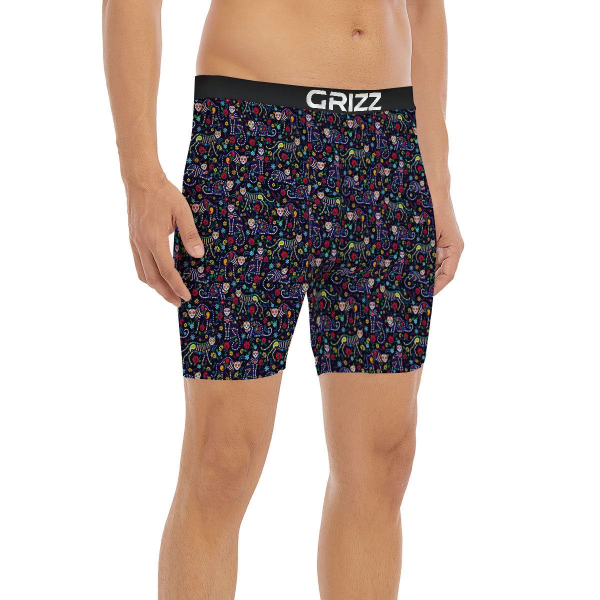 Calavera Cat Day Of The Dead Print Pattern Boxer Briefs-grizzshop