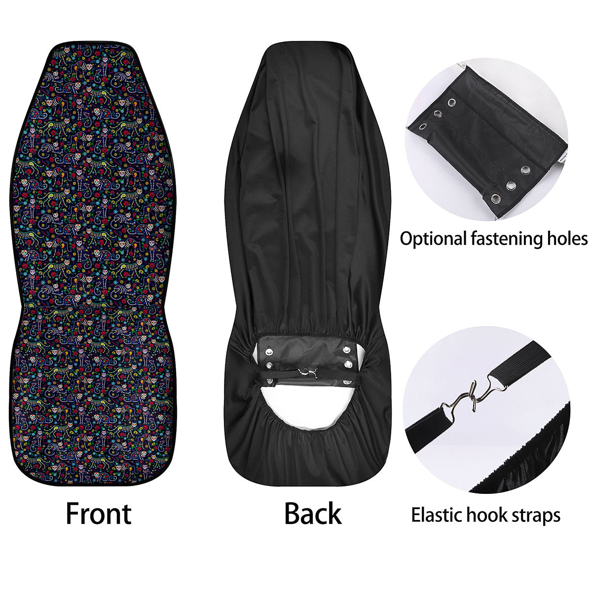 Calavera Cat Day Of The Dead Print Pattern Car Seat Covers-grizzshop
