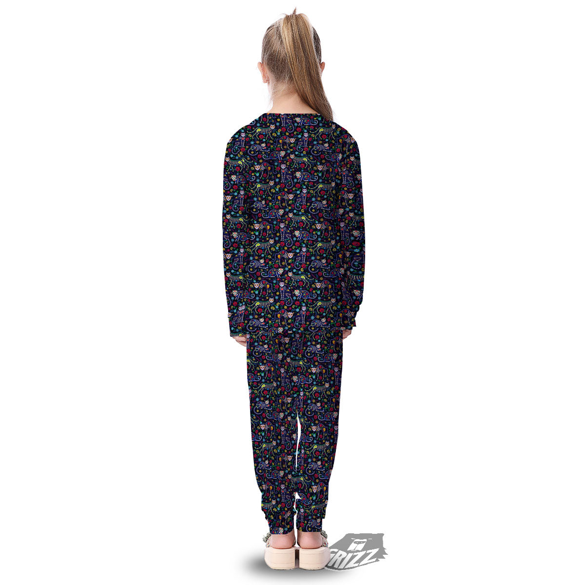 Calavera Cat Day Of The Dead Print Pattern Kid's Pajamas-grizzshop