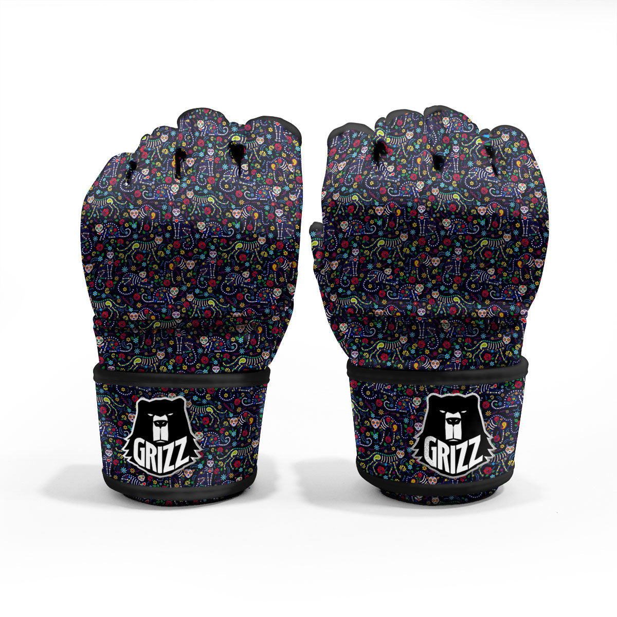 Calavera Cat Day Of The Dead Print Pattern MMA Gloves-grizzshop