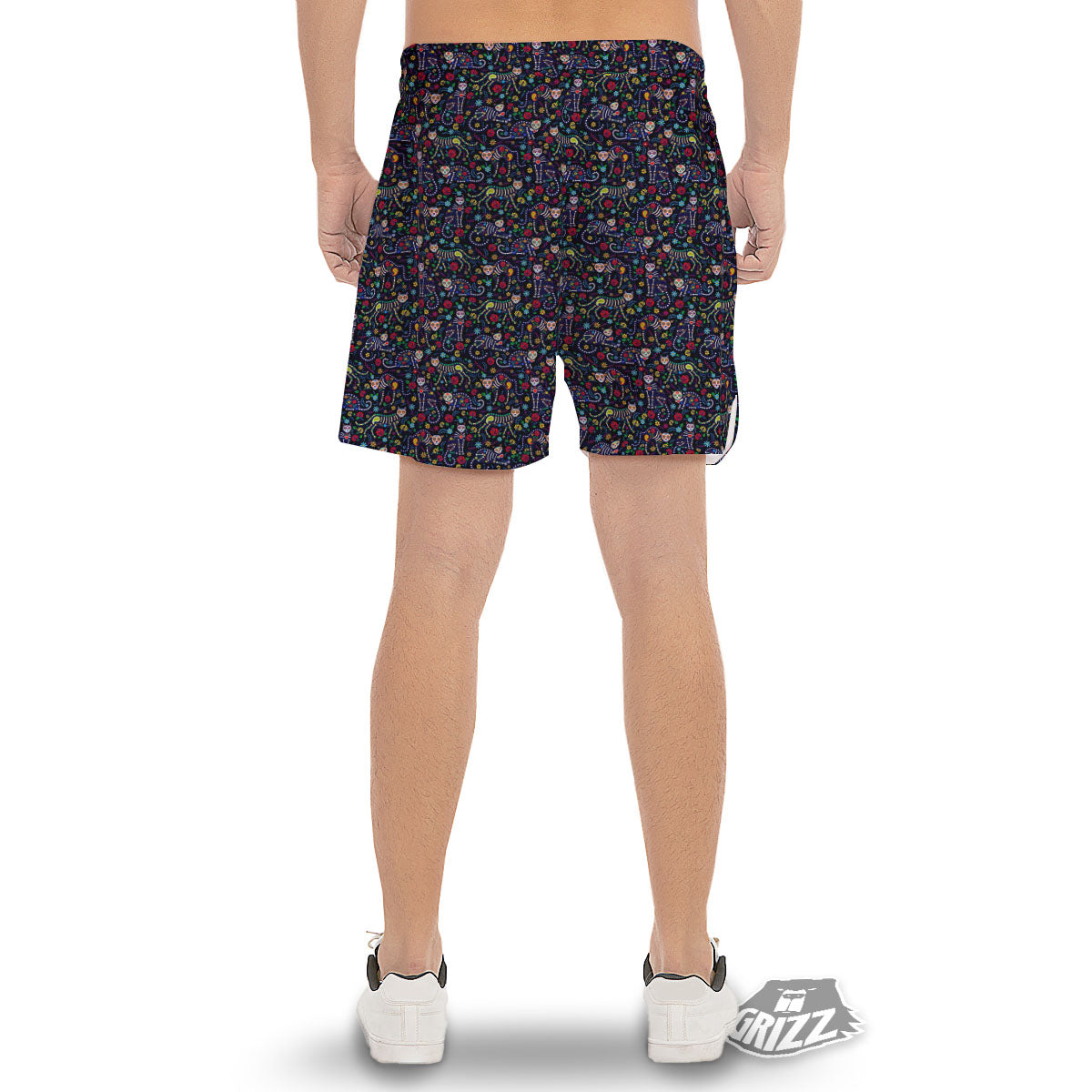 Calavera Cat Day Of The Dead Print Pattern Men's Gym Shorts-grizzshop