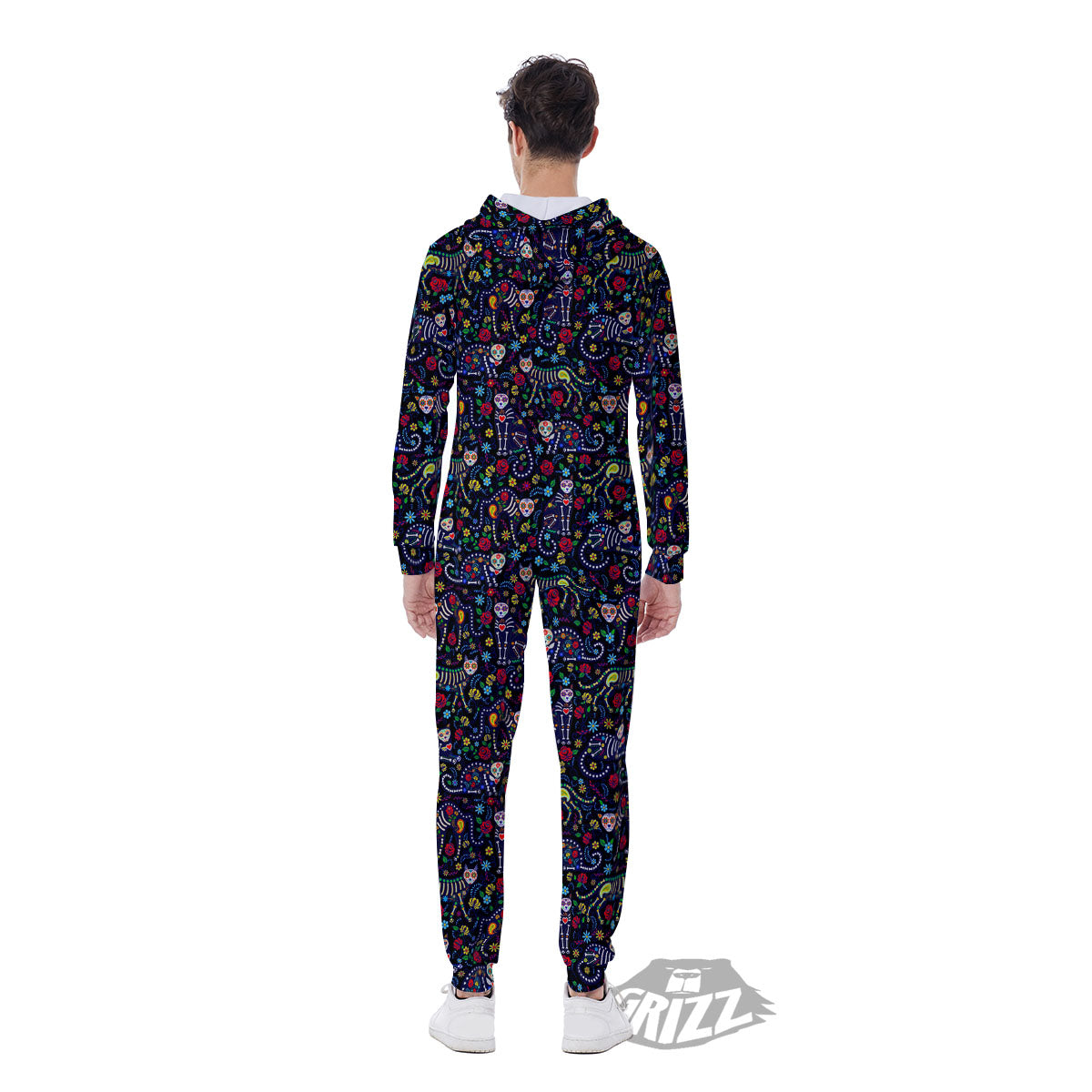 Calavera Cat Day Of The Dead Print Pattern Men's Jumpsuit-grizzshop