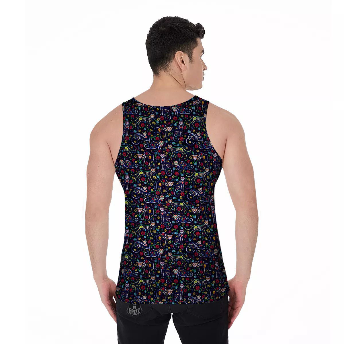 Calavera Cat Day Of The Dead Print Pattern Men's Tank Top-grizzshop