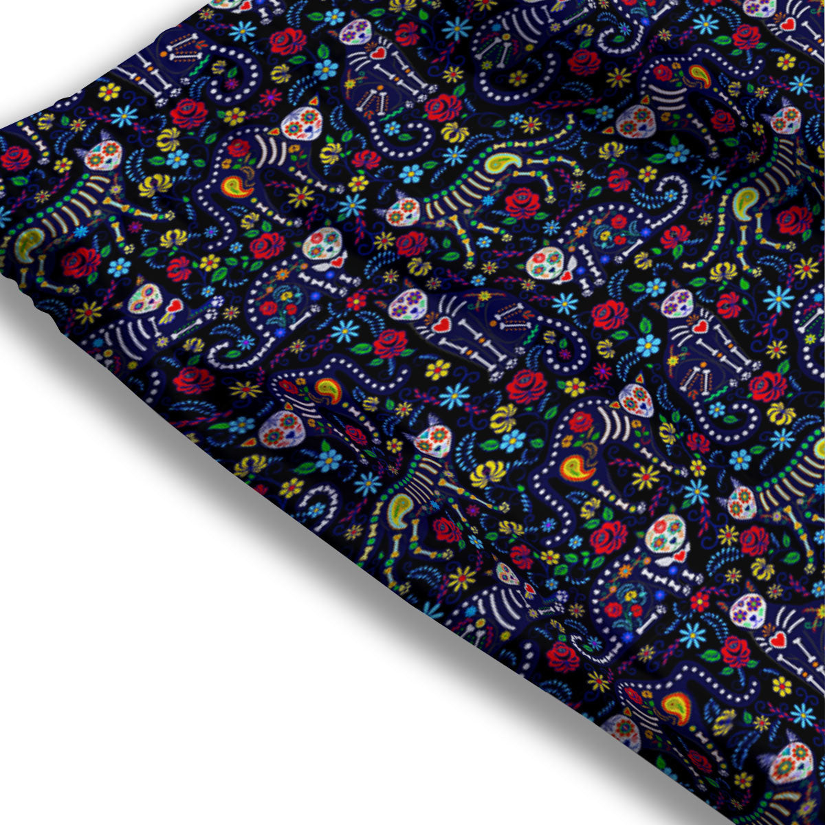 Calavera Cat Day Of The Dead Print Pattern Mesh Shorts