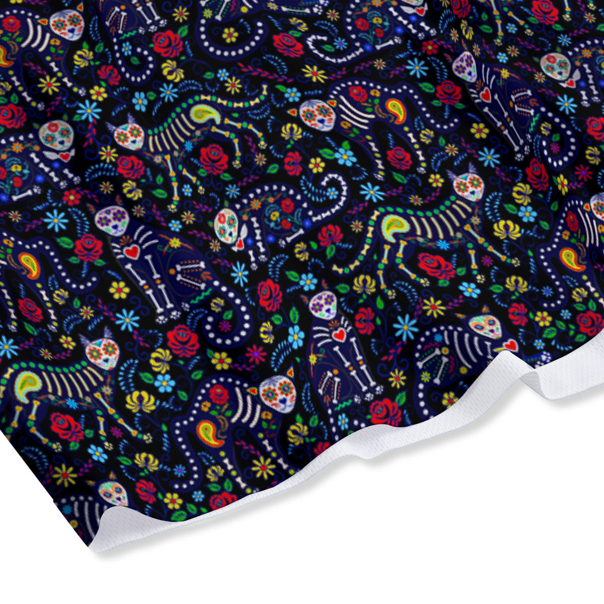 Calavera Cat Day Of The Dead Print Pattern Mesh Shorts