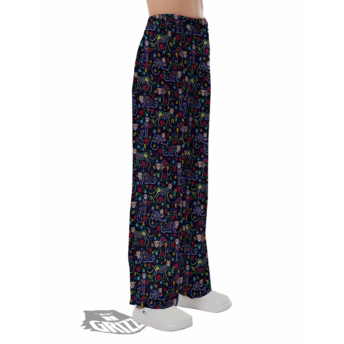 Calavera Cat Day Of The Dead Print Pattern Pajama Pants-grizzshop