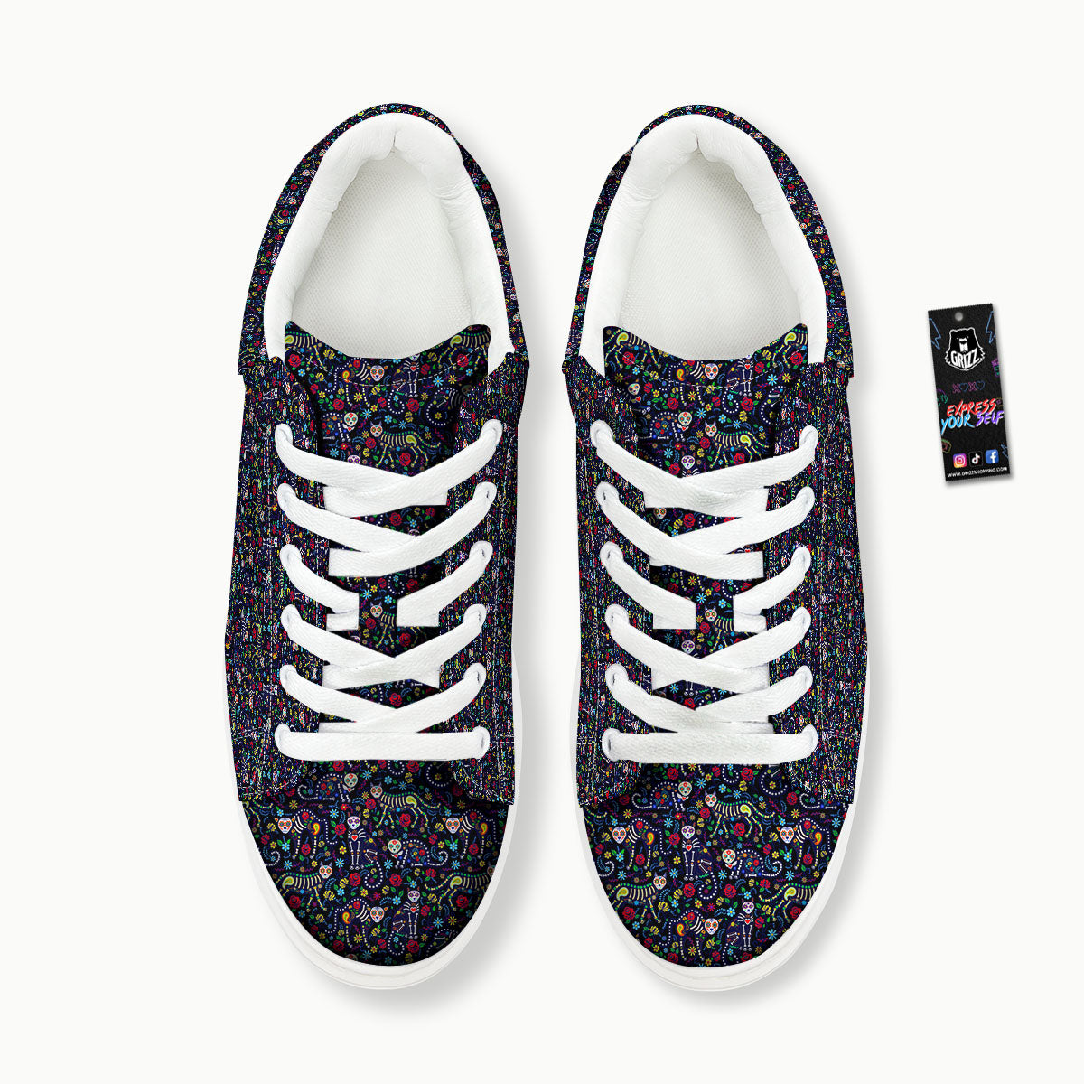 Calavera Cat Day Of The Dead Print Pattern Platform Shoes-grizzshop