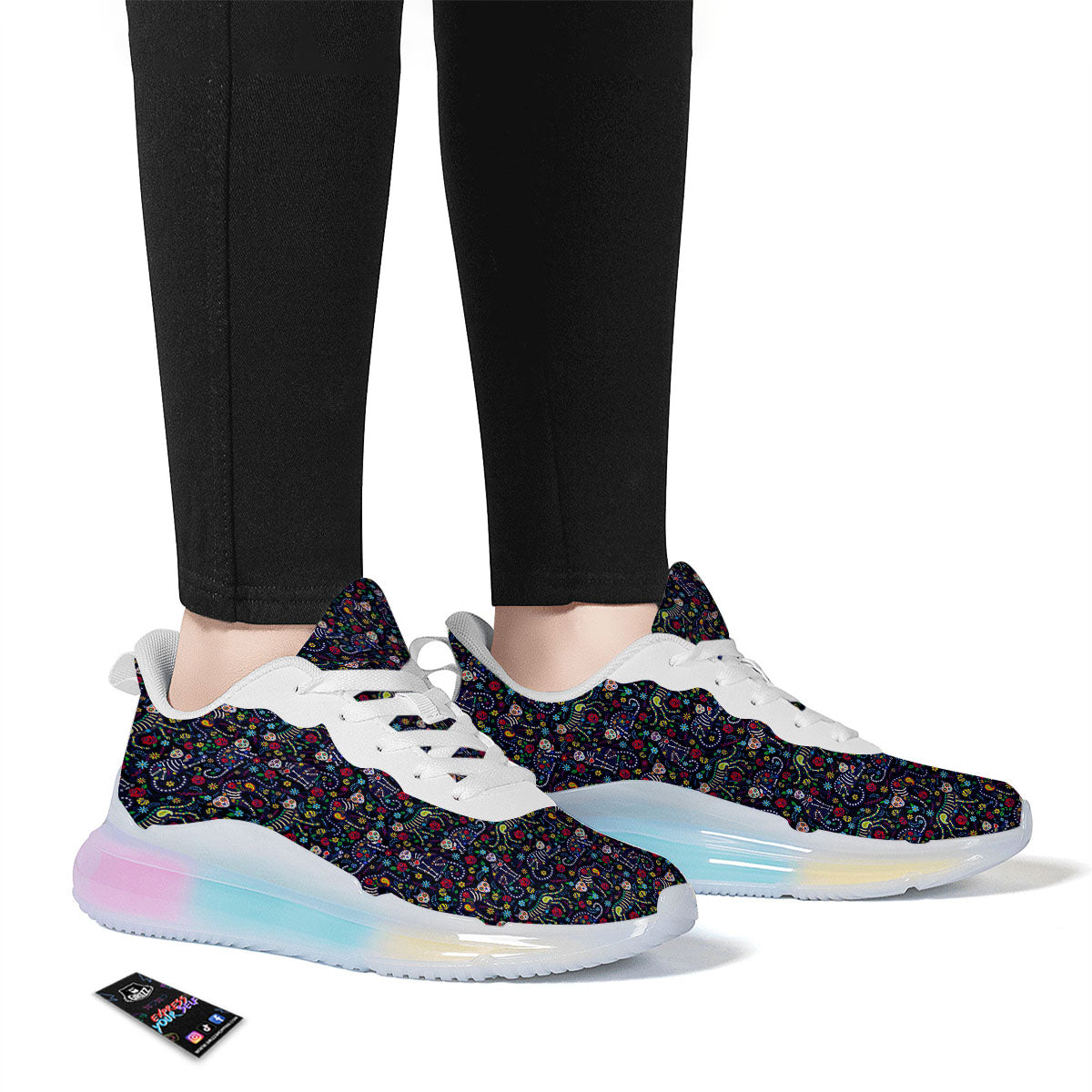Calavera Cat Day Of The Dead Print Pattern Running Sneakers-grizzshop