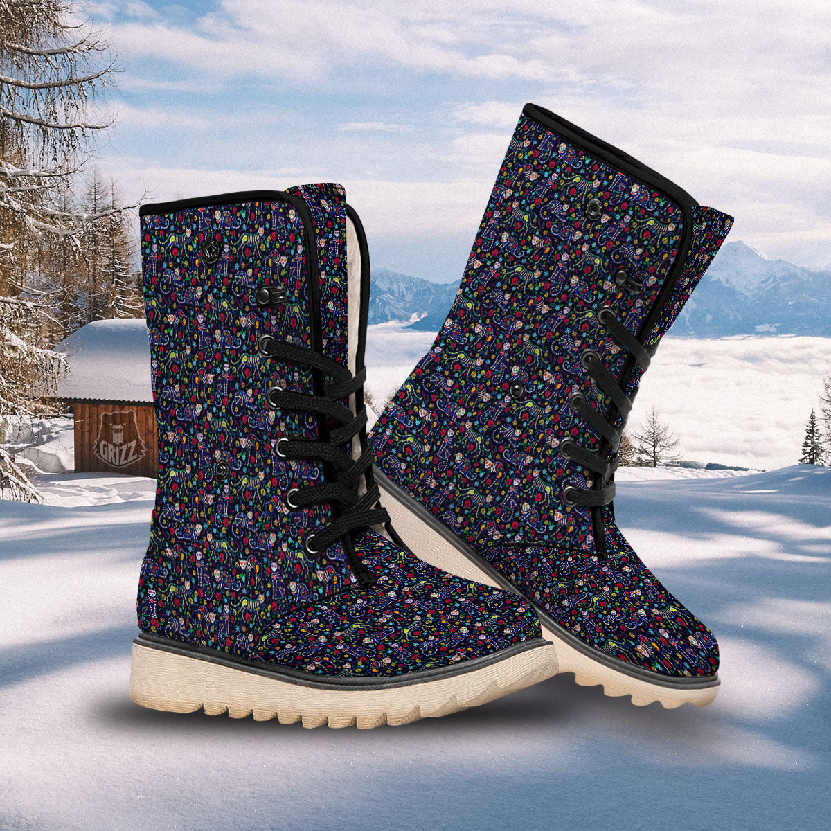 Calavera Cat Day Of The Dead Print Pattern Snow Boots-grizzshop