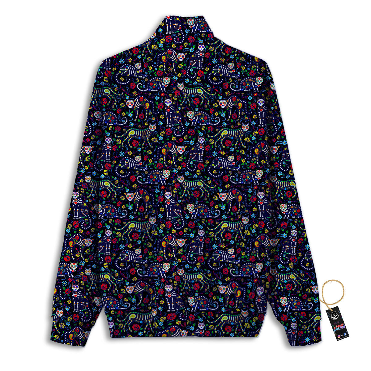 Calavera Cat Day Of The Dead Print Pattern Track Jacket-grizzshop