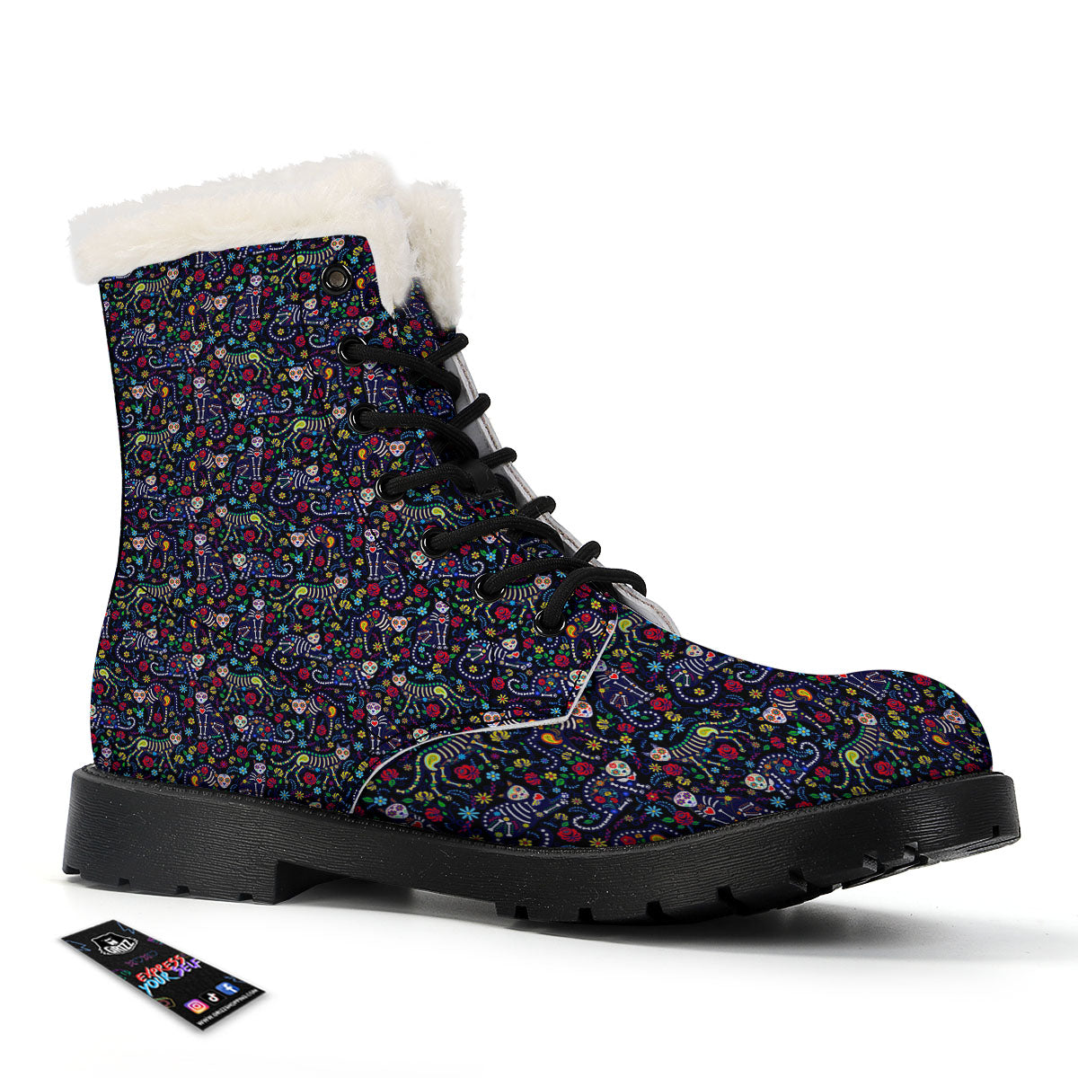 Calavera Cat Day Of The Dead Print Pattern Winter Boots-grizzshop